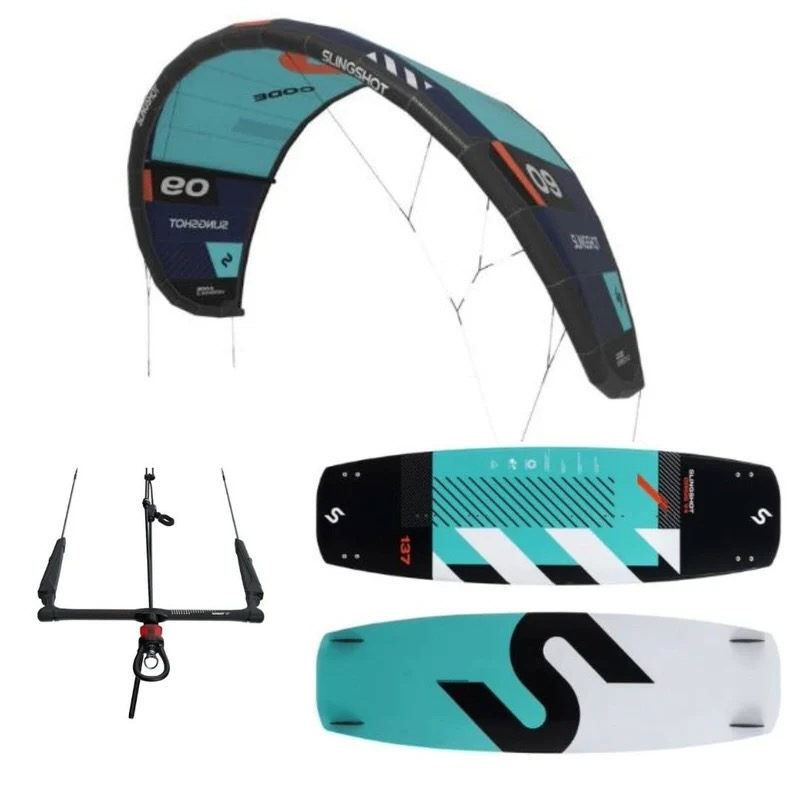 Slingshot kite equipment for sale at Koh Phangan — kite, bar and twin tip board set
